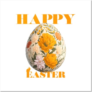 Happy Easter Egg Design with Floral Elements Posters and Art